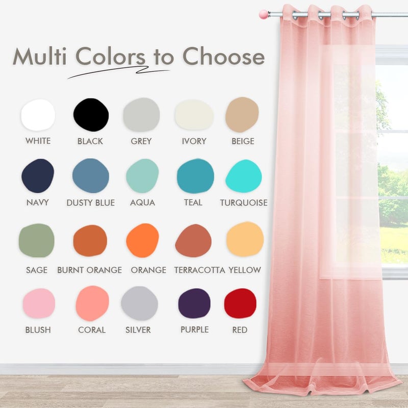 KOUFALL Sheer Pink Curtains 2 Panels 84 Inches Long Grommet Window Voile Drape Transparent Faux Linen Semi Sheer Curtain for Bedroom Girls Room Decor Living Room Wide 52 Length Nickel Soft Light Blush Pink - Image 2